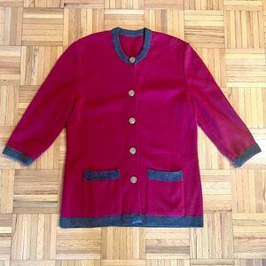 Vintage Lady Like Feminine Designer Inspired Pink Gray Cardigan Sz. M